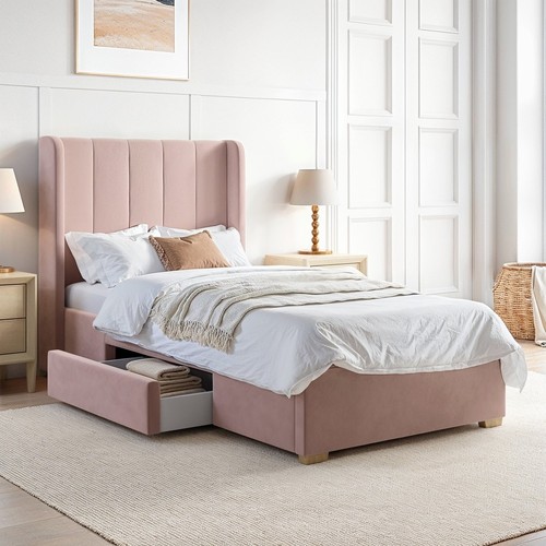 Pink velvet single bed frame - pink,