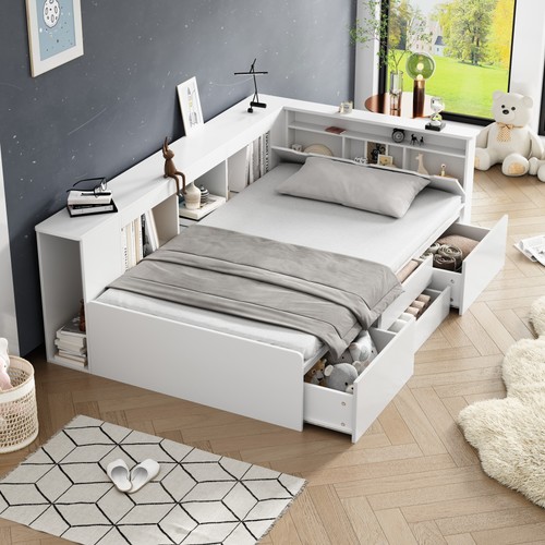 Single bed with drawers - bed,