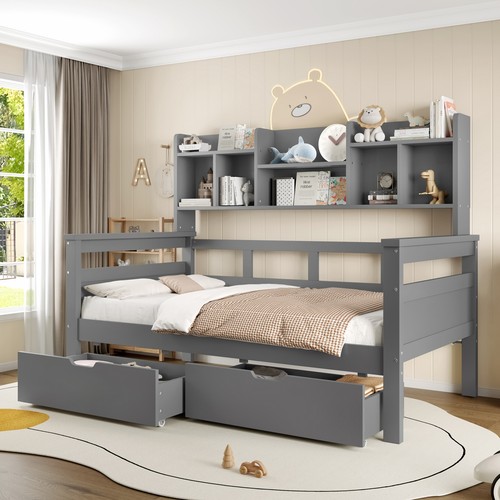 Single wood kids storage bed - single,