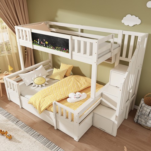 White wooden bunk - bunk, bed